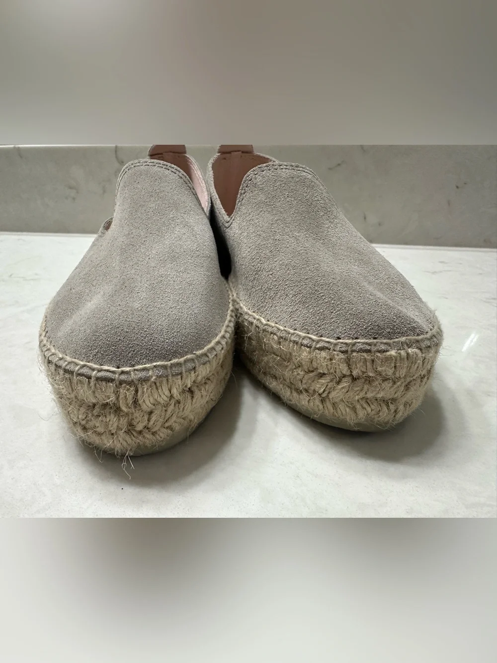 Taupe Suede Espadrille Slip-On with Pink Lining, 39, Manebi